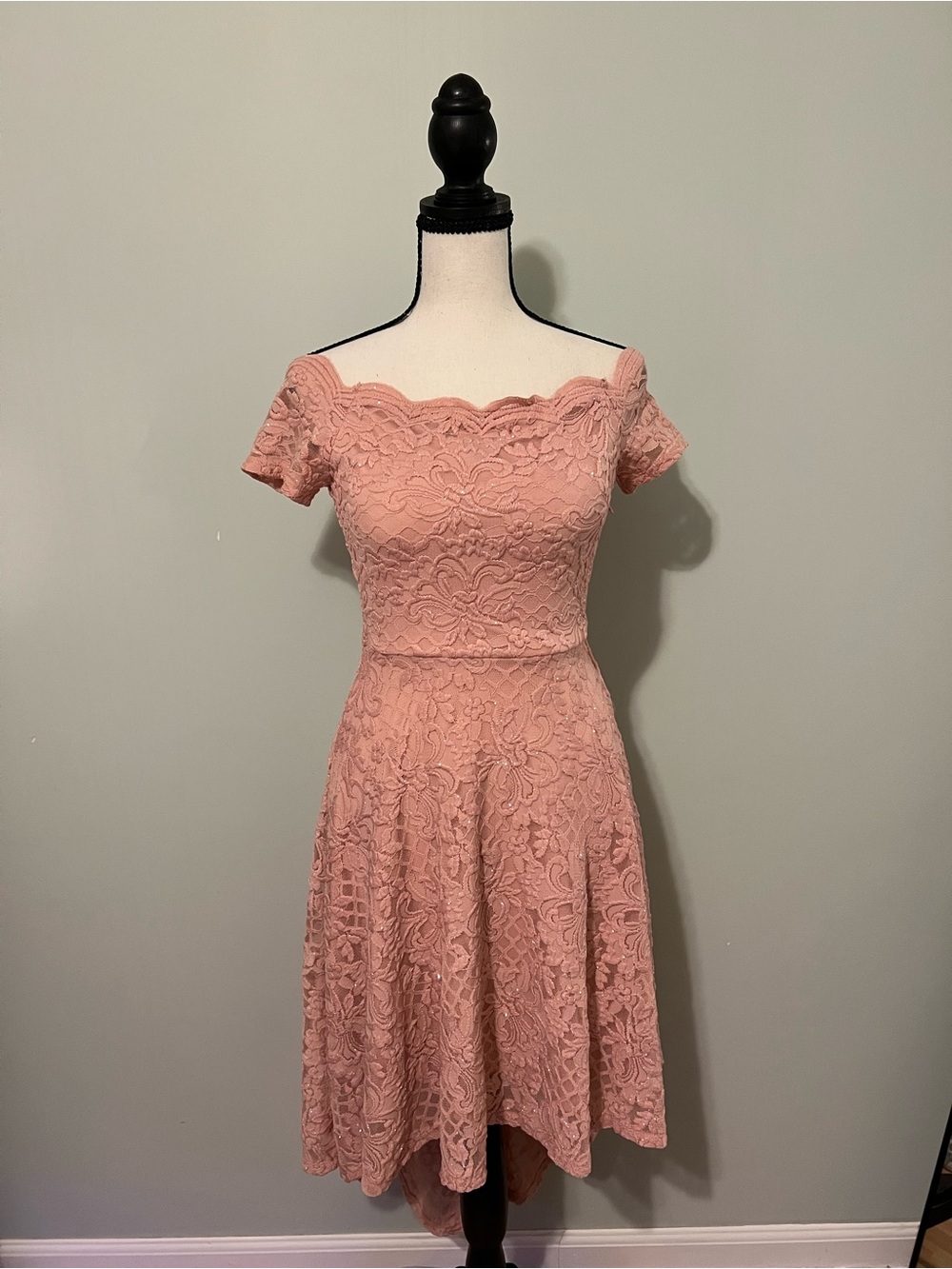 City Studio Blush Lace Off Shoulder Fit & Flare Dress Size1